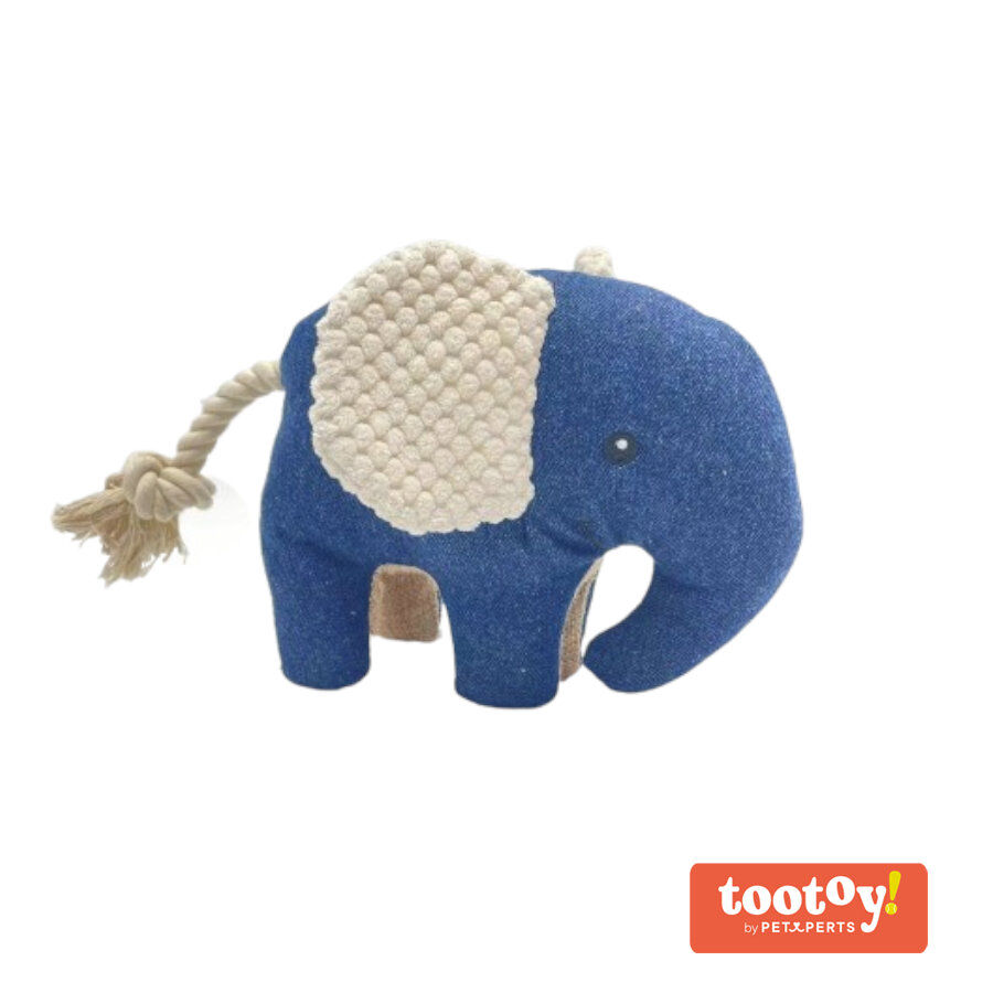 Tootoy! Comfort Denim Elephant peluche con sonido para perros