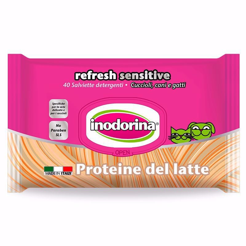 Inodorina Toallitas Sensitive Proteina de Leche para perros y gatos, , large image number null