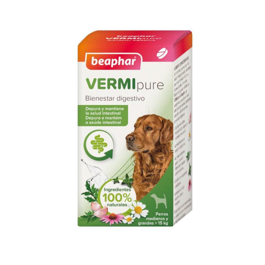 Beaphar Vermipure Repelente Interno Natural en comprimidos para perros medianos y grandes, , large image number null