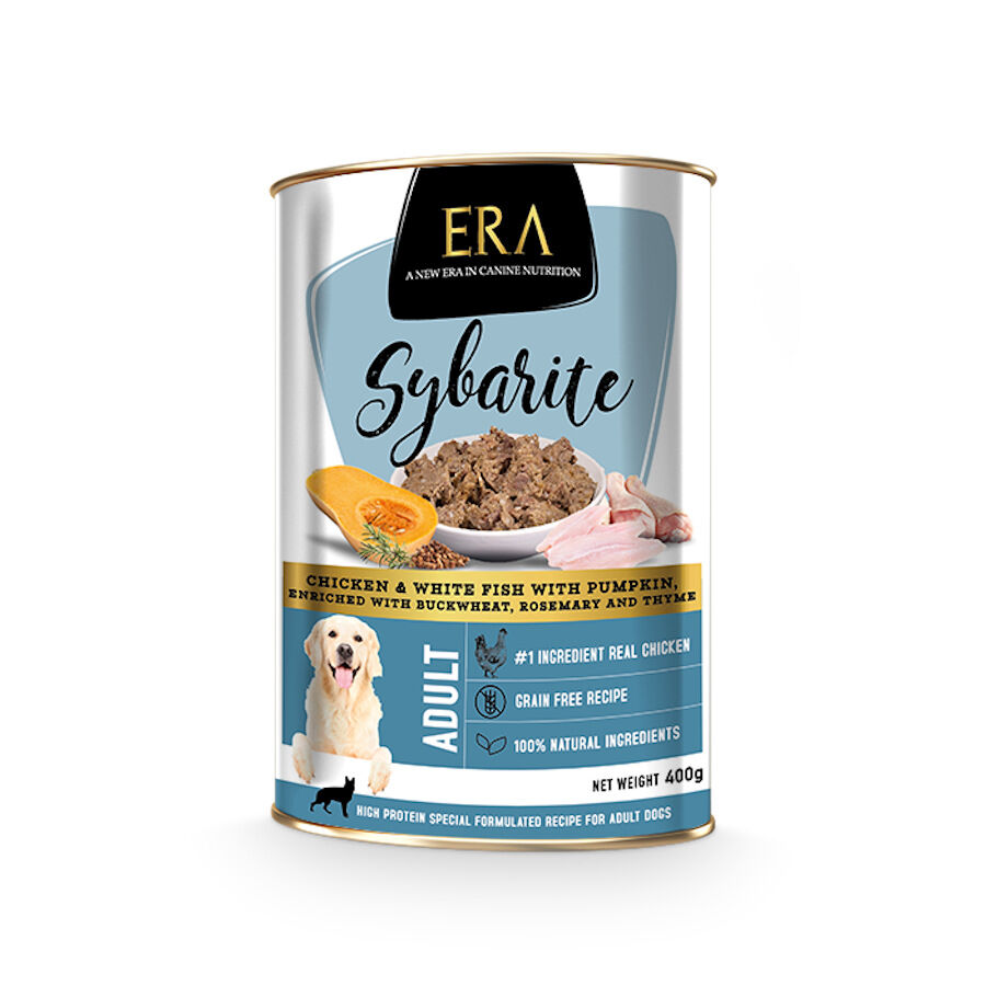 Era Sybarite Adulto Pollo, Pescado y Calabaza en paté lata para perros