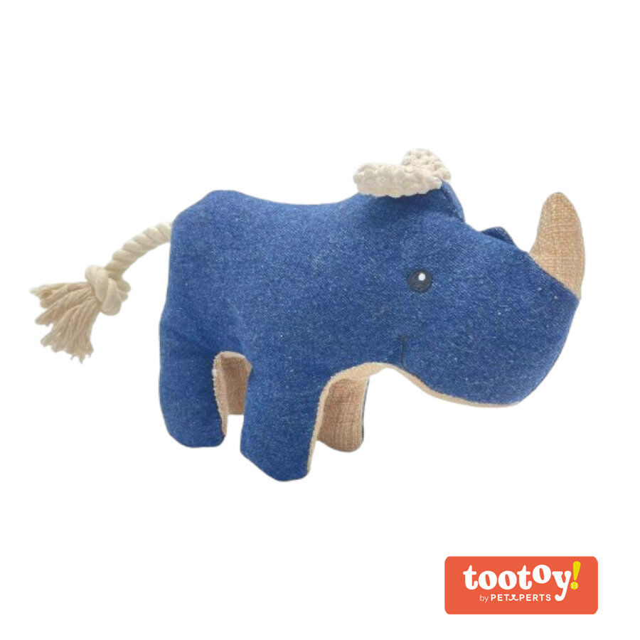 Tootoy! Comfort Denim Rhino peluche con sonido para perros