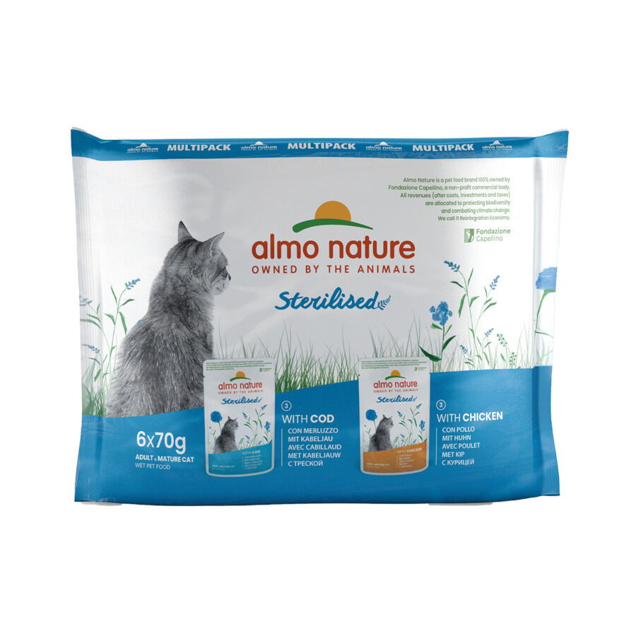 Almo Nature Sterilised Bacalao y Pollo sobre para gatos - Multipack 6, , large image number null