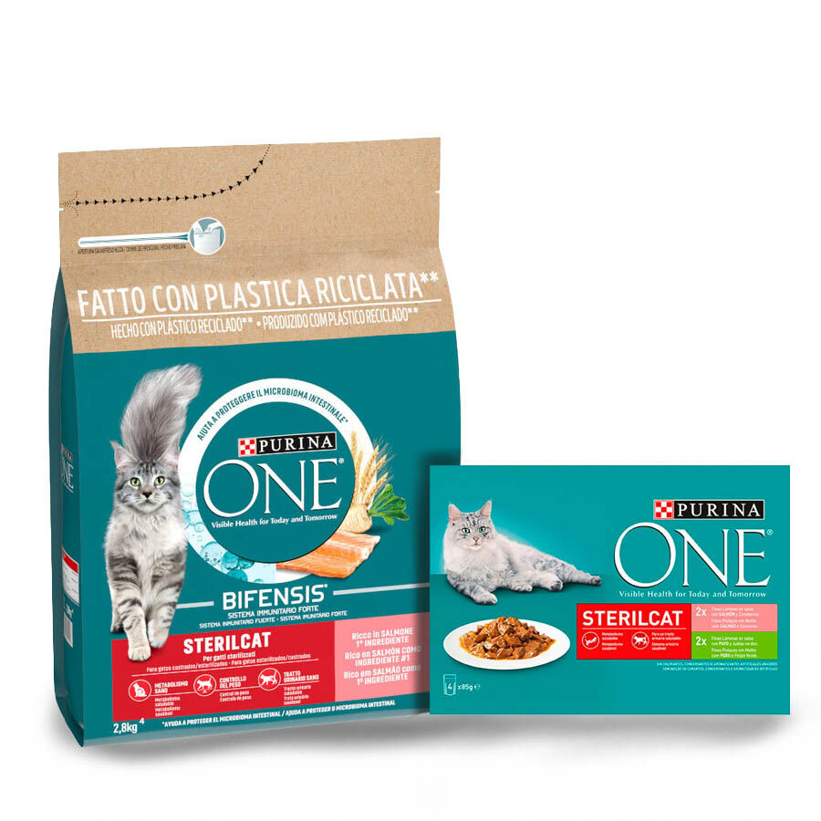 Pack Comida Gato Esterilizado Salmón Purina One