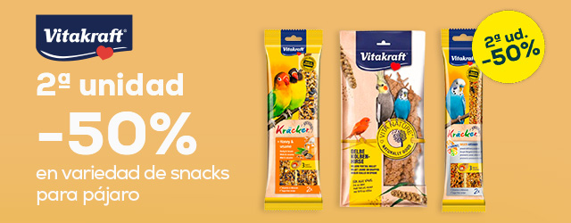 Vitakraft: -50% en la 2ª unidad en variedad de snacks para pájaros