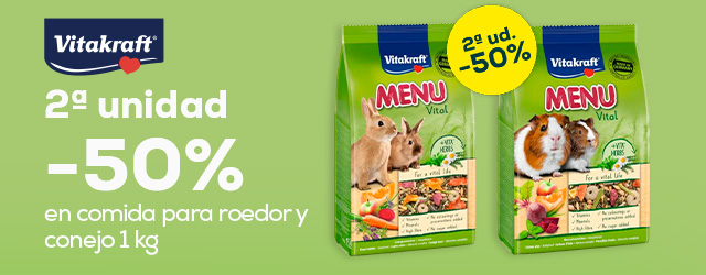 Vitakraft: -50% en la 2ª unidad en comida para roedores y conejo 1 kg