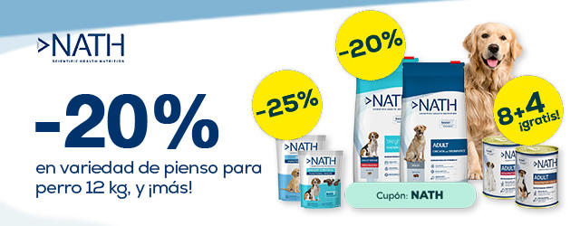 Nath: -20% en selección de pienso para perro, 8 + 4 gratis en selección de packs de húmedo para perro y -25% en selección de packs de snacks para perro