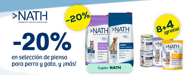 Nath: -20% en selección de pienso para perro 12 kg y 8 + 4 gratis en selección de packs de húmedo