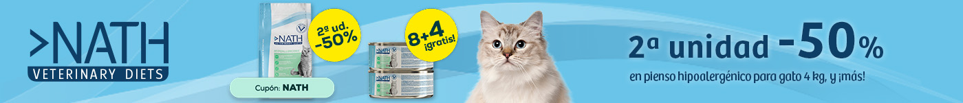 Nath Veterinary Diets: -50% en la 2ª unidad en pienso hipoalergénico para gato 4 kg y 8 + 4 gratis en selección de húmedo 12 x 200 g.
