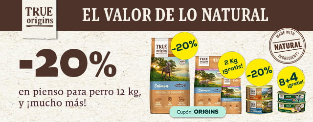 True Origins-20% en selección de pienso para perro 12 kg, 2 kilos gratis con selección de pienso para gato 7 kg, 8 + 4 gratis en selección de packs de húmedo para perro, - 20% en selección de packs de húmedo para gato 12 x 185 g