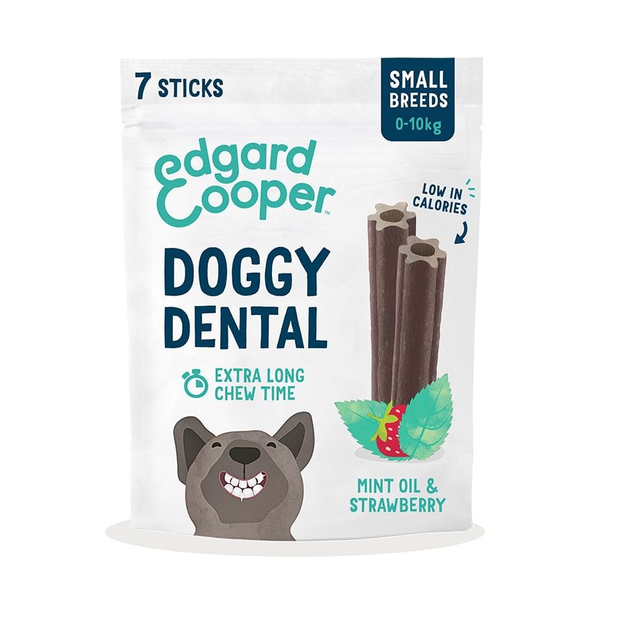 28 barritas Edgard & Cooper Small Snacks Dentales Fresa y Menta para perros ¡Pack ahorro!