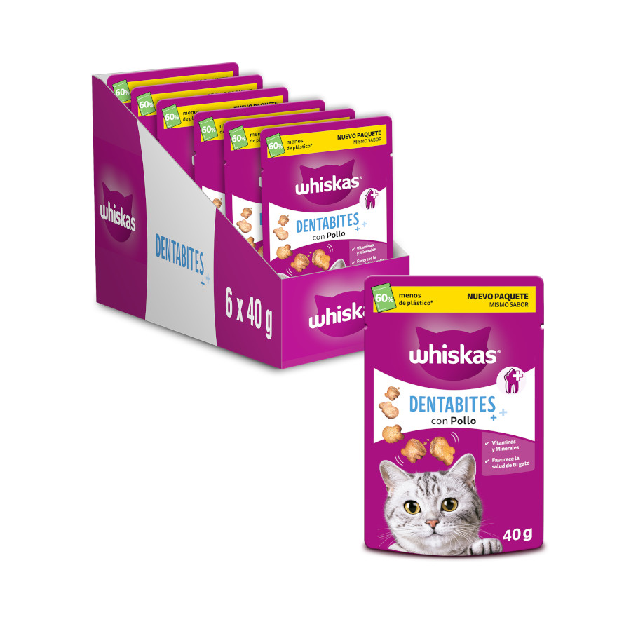 6 bolsitas x 40 g Whiskas Dentabites Snacks para Gatos