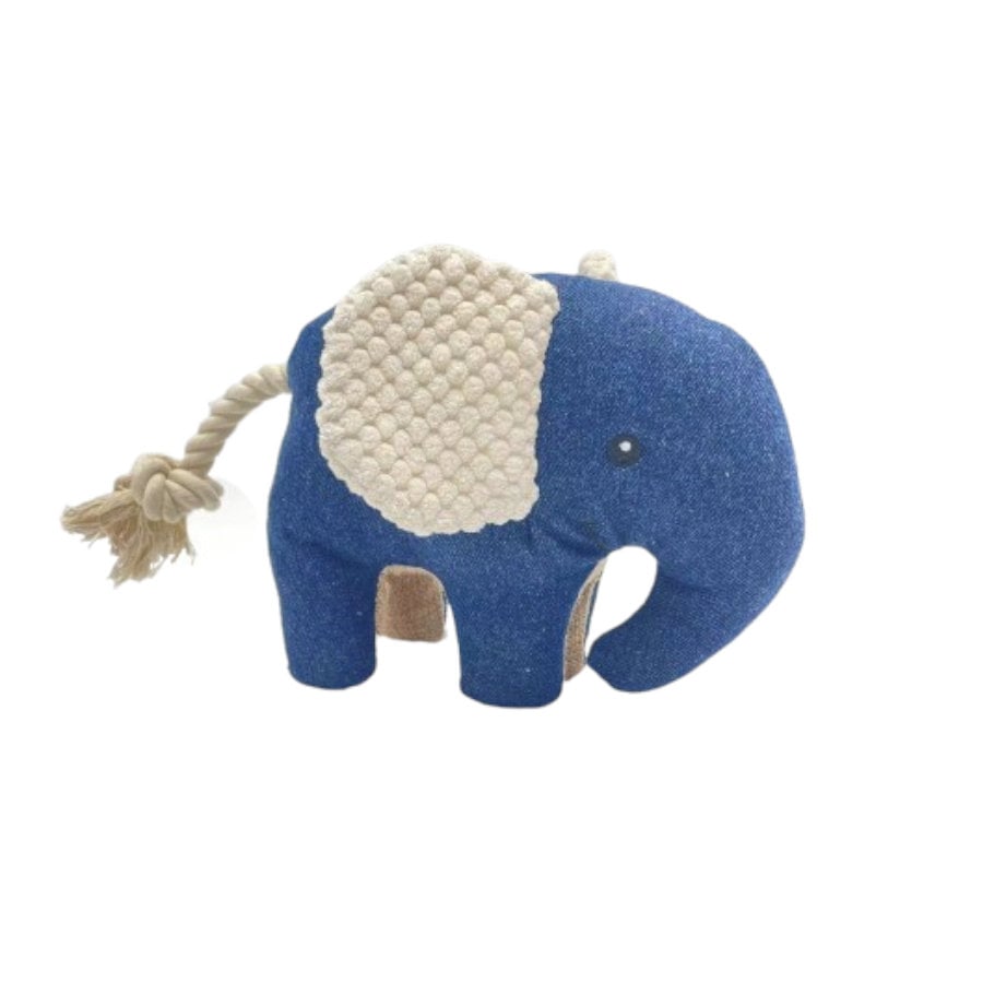 Tootoy! Comfort Denim Elephant peluche con sonido para perros