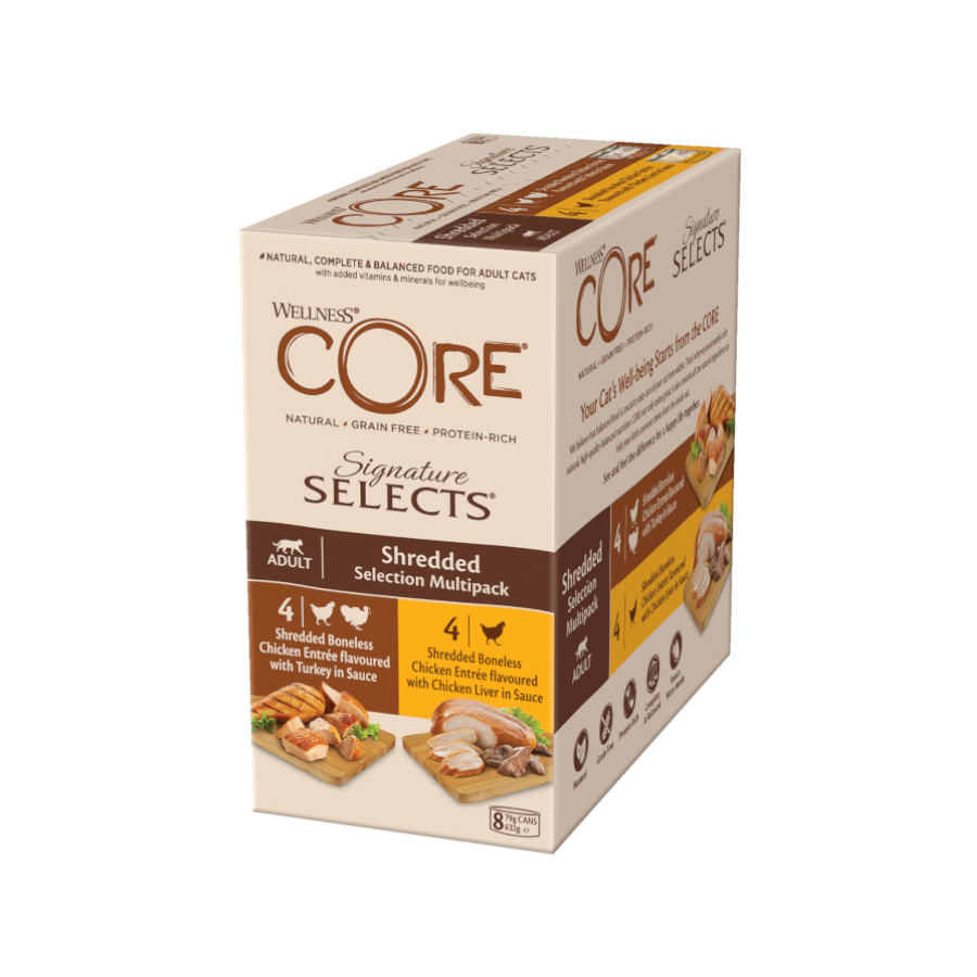 24 latas x 79 g Wellness Core Shredded Selection lata para gatos