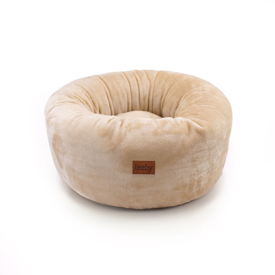 Leeby Cama Donut Premium Desenfundable de Terciopelo Blanco para gatos