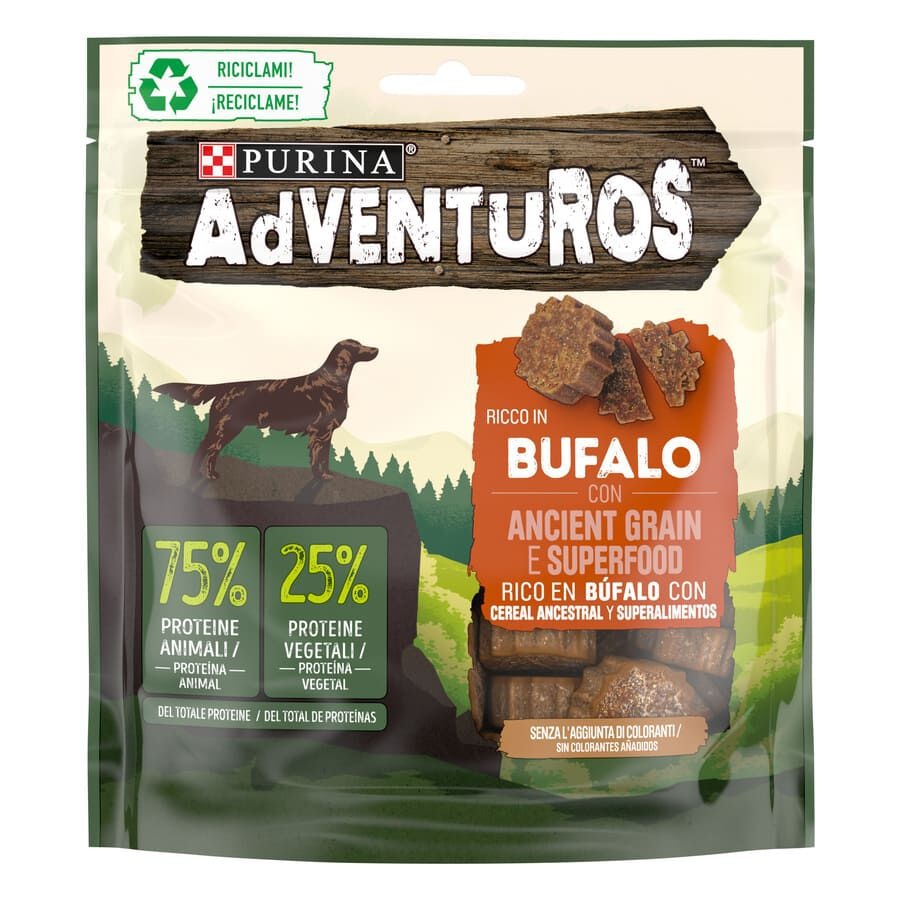 6 bolsitas x 120 g Adventuros Bocaditos de Búfalo y Cereal Ancestral para perros ¡Pack ahorro!