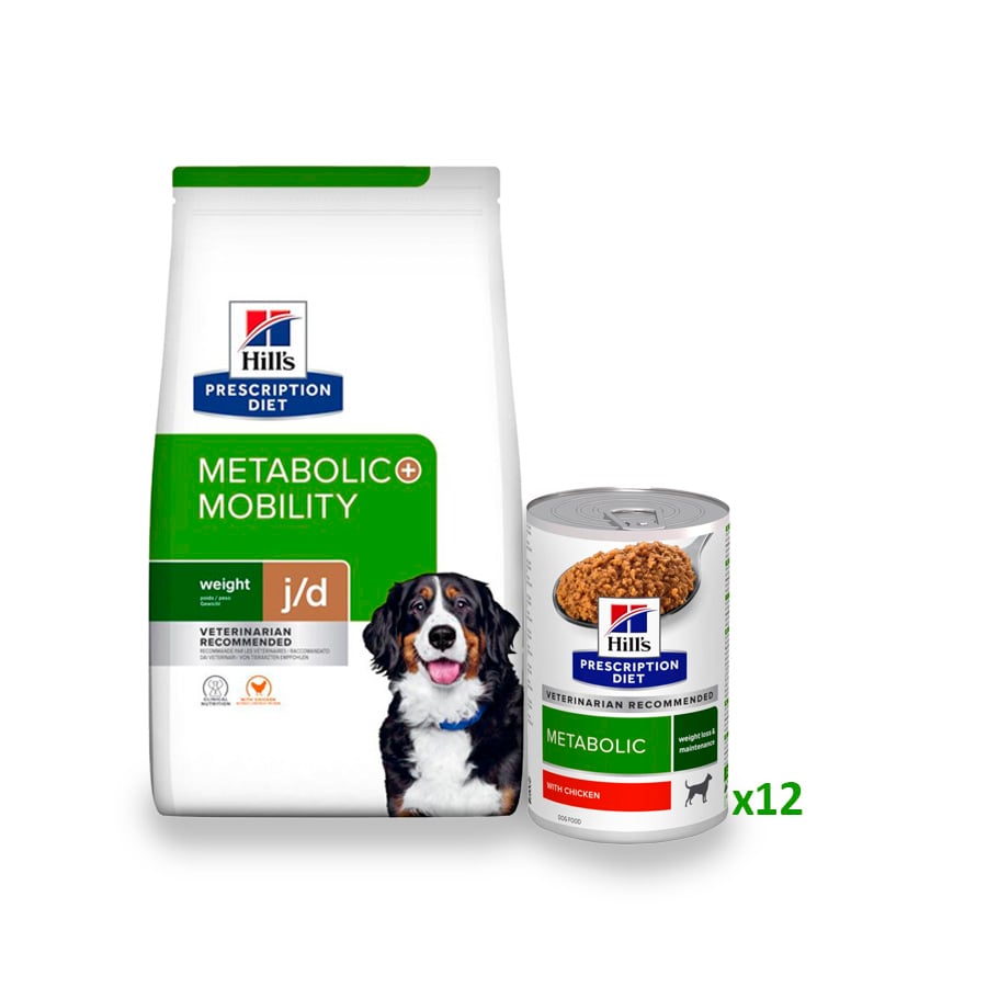 12 kg + 12 latas x 370 g Hill's Prescription Diet Metabolic + Mobility Pienso y Latas para perros ¡Pack ahorro!