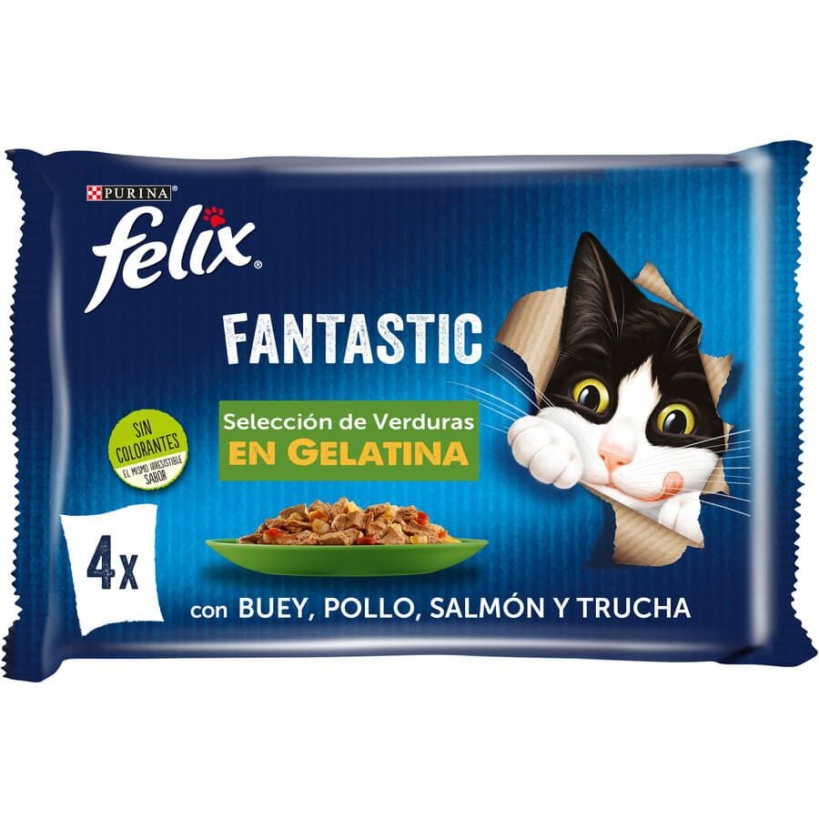 24 sobres x 85 g Felix Fantastic Selección de Verduras sobres en gelatina para gatos ¡Pack ahorro!