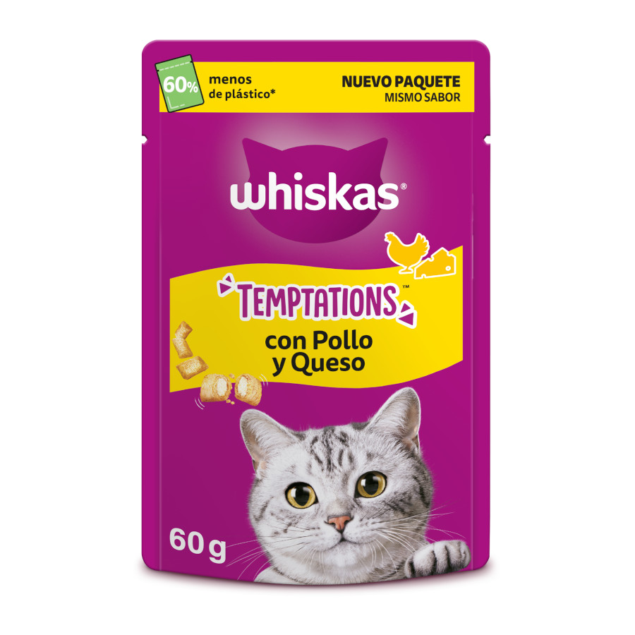 0.06 KG 60 g Whiskas Temptations Snacks Pollo y Queso para Gatos