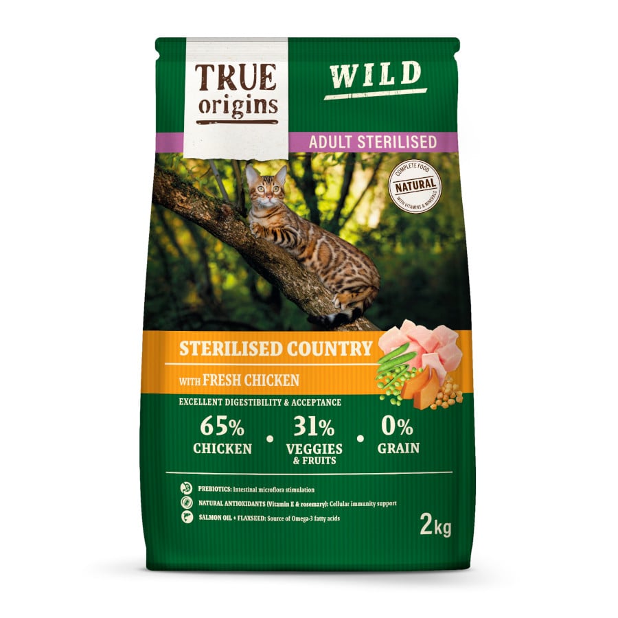 2 kg True Origins Wild Adult Sterilised Pollo Pienso para gatos