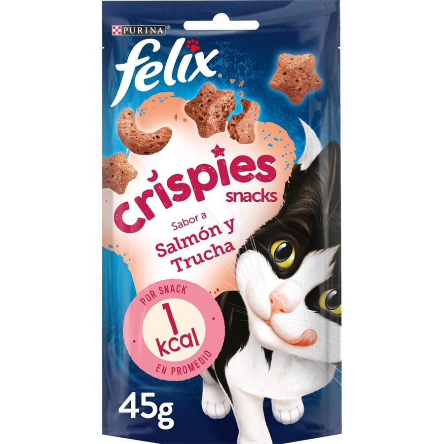 45 g Felix Crispies Salmón y Trucha Bocaditos para gatos