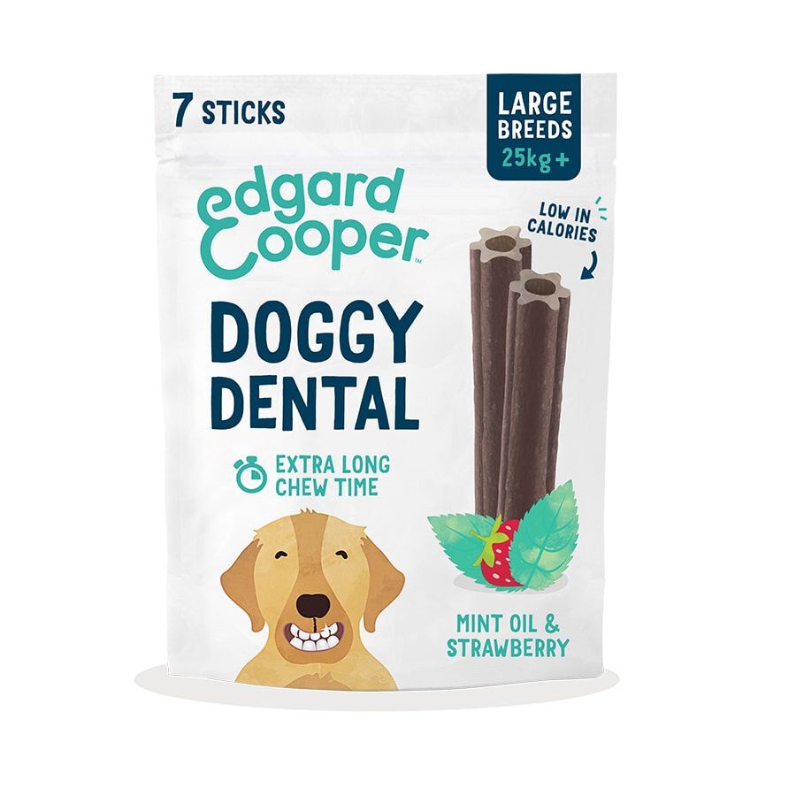 42 barritas Edgard & Cooper Barritas Dentales Fresa y Menta snack para perros grandes ¡Pack ahorro!