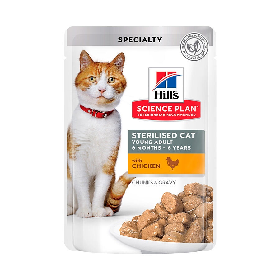 12 sobres x 85 g Hill's Science Plan Sterilized Young Adult Pollo sobre para gatos ¡Pack ahorro!