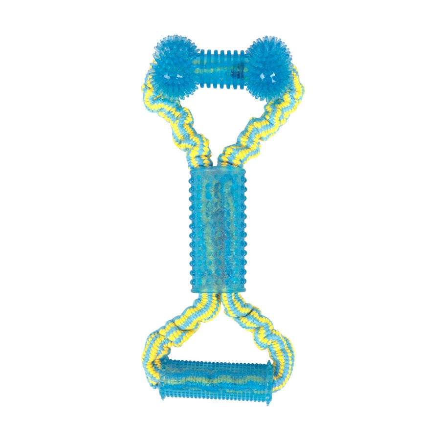 Tootoy! Tug Bone Blue Hueso de Goma con Cuerda para perros