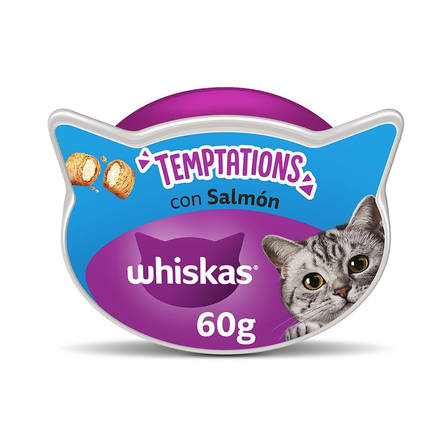 4 uds. x 60 g Whiskas Temptations Snacks Salmón para Gatos ¡Pack ahorro!