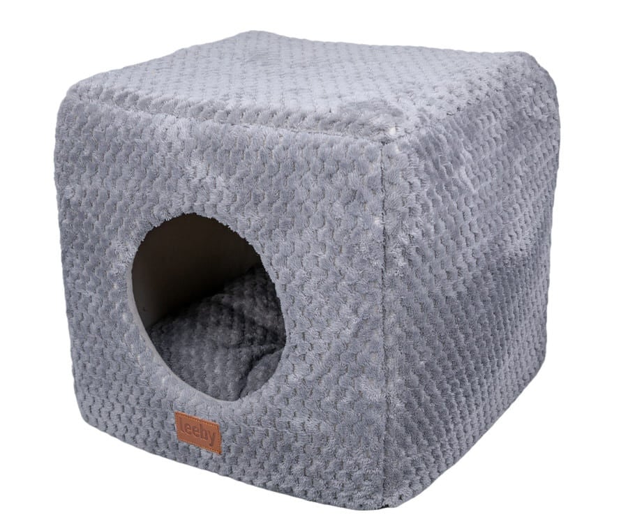 Leeby Cama Cueva Suave Gris para gatos