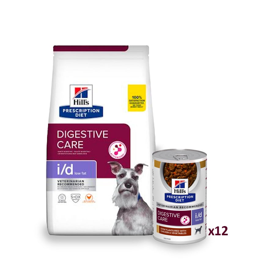 12 kg + 12 latas x 354 g Hill's Prescription Diet Digestive Care i/d low fat pienso y latas para perros ¡Pack ahorro!