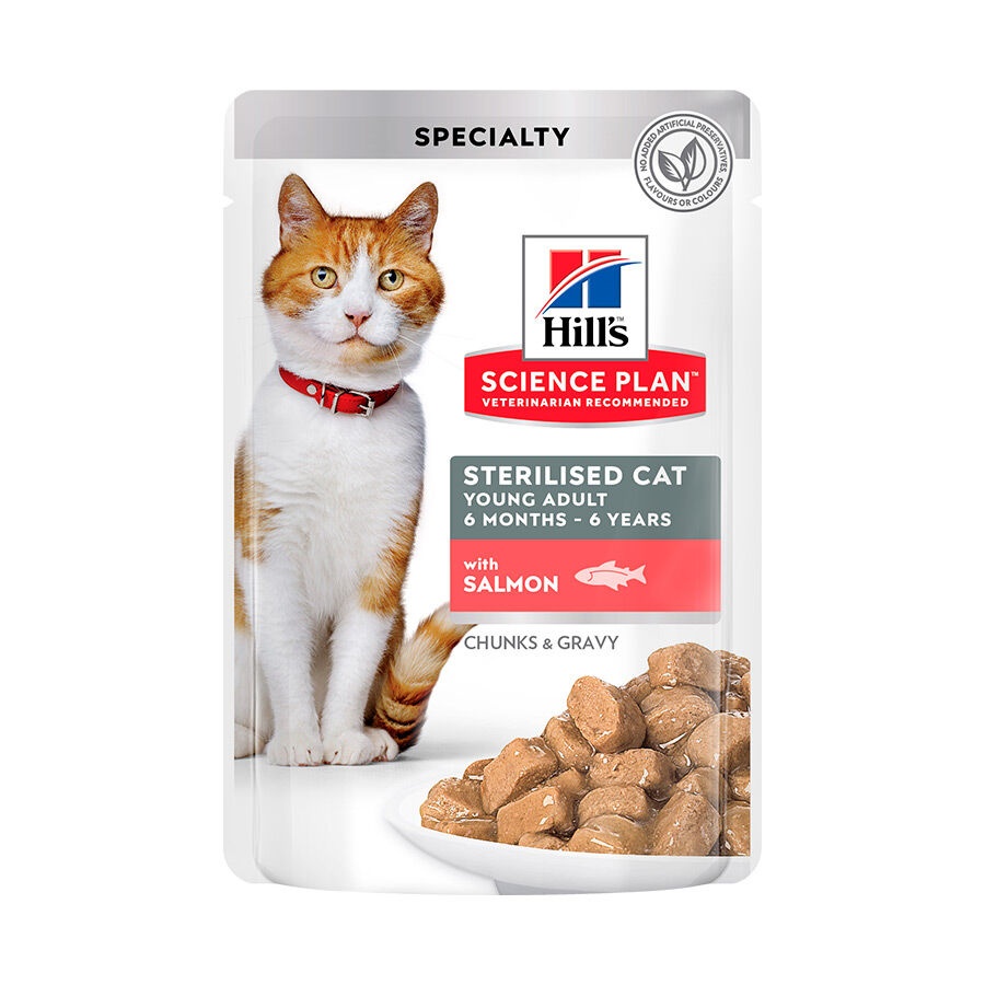 24 sobres x 85 g Hill's Science Plan Sterilized Young Adult Salmón sobre para gatos ¡Pack ahorro!