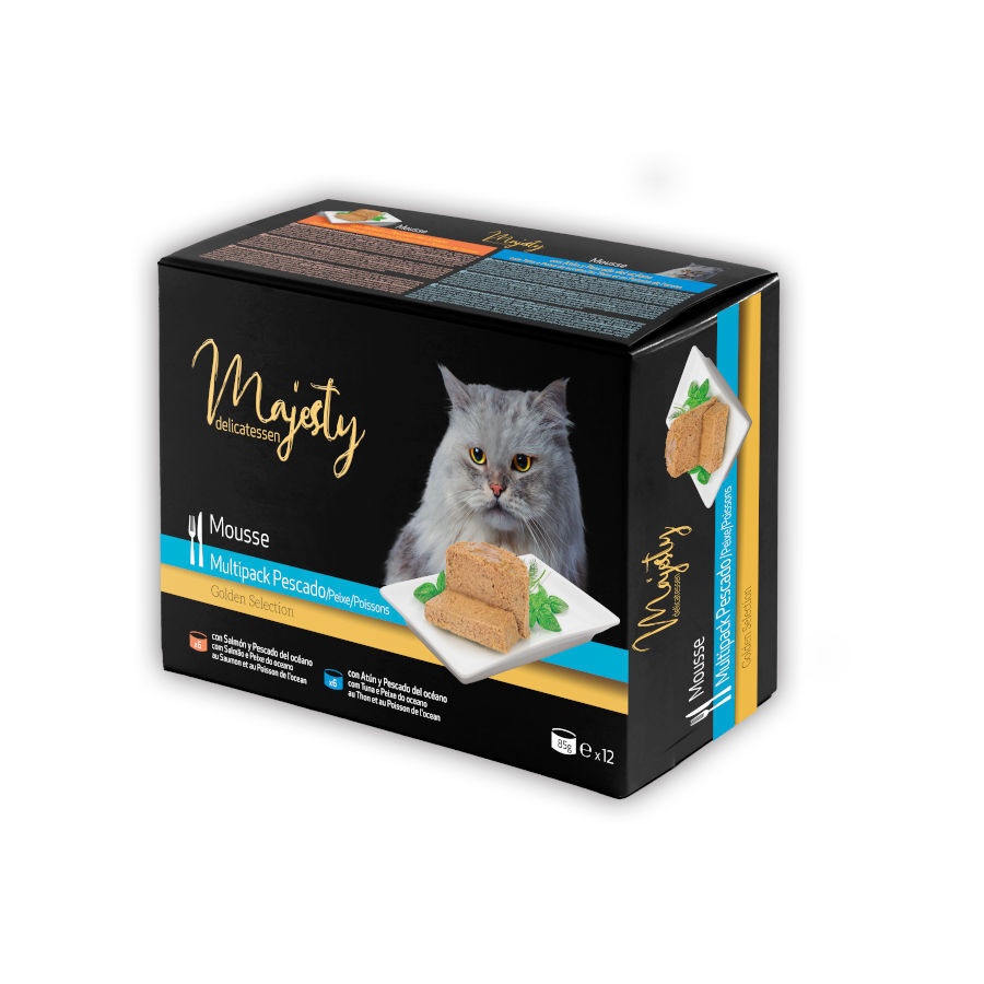 48 latas x 85 g Majesty Adult Mousse de Pescado lata para gatos ¡Pack ahorro!