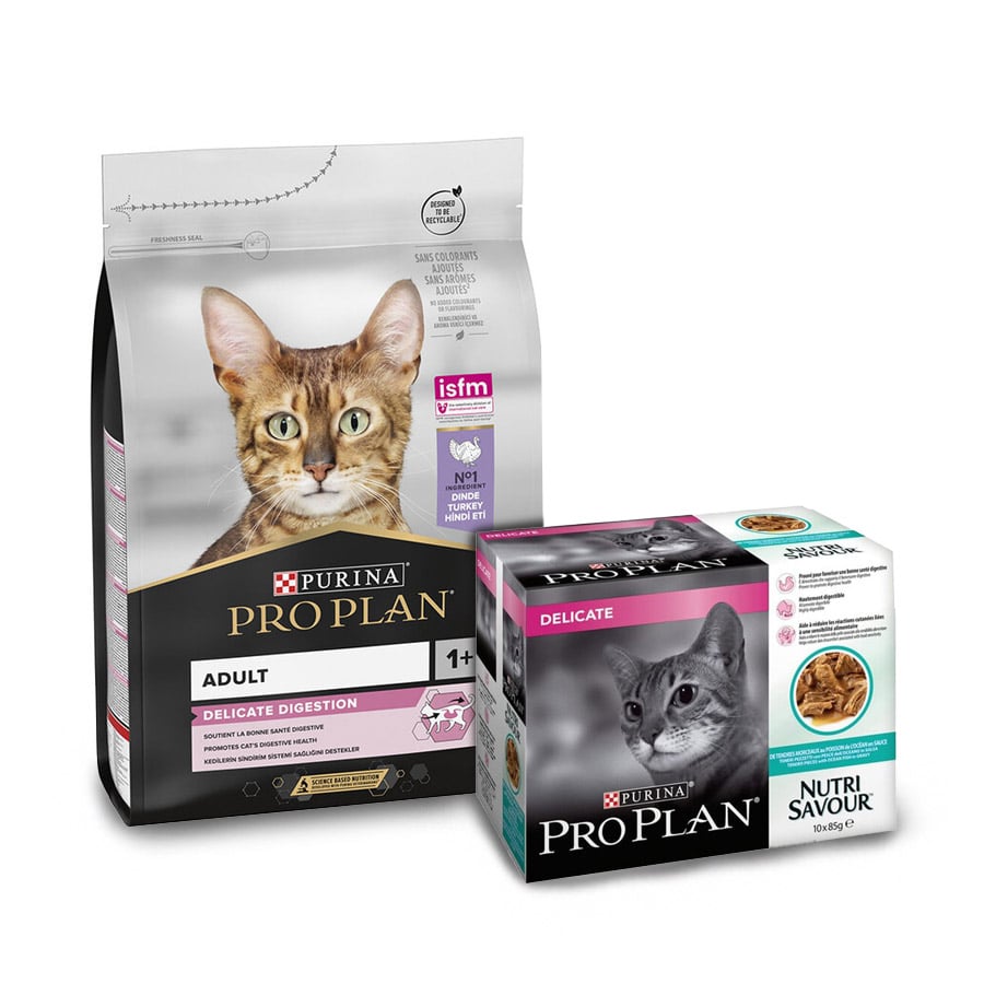 3 kg + 10 sobres x 85 g Pack Comida Gato Delicate Digestion Pro Plan ¡Pack ahorro!