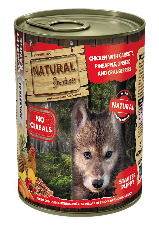 Natural Greatness Complet Range Ancestral Pollo con Zanahoria y Piña lata para perros