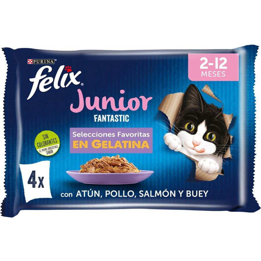 24 sobres x 85 g Felix Junior Fantastic Carne y Pescado en Gelatina sobre para gatos ¡Pack ahorro!