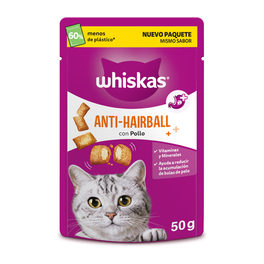 4 bolsitas x 50 g Whiskas Anti-Hairball Snacks para Gatos