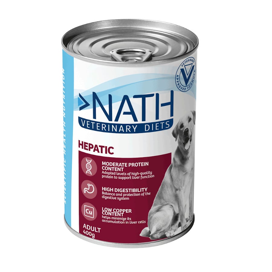 400 g Nath Veterinary Diets Hepatic lata para perros