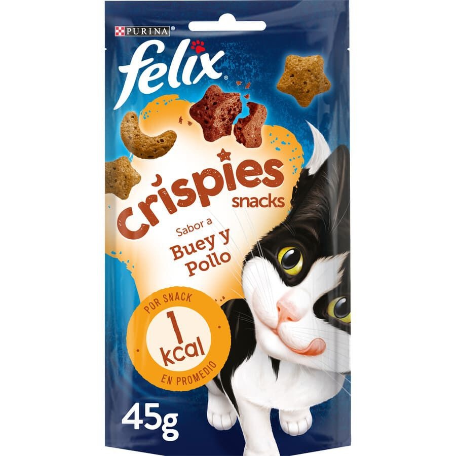 6 bolsitas x 45 g Felix Crispies Buey y Pollo Bocaditos para gatos ¡Pack ahorro!